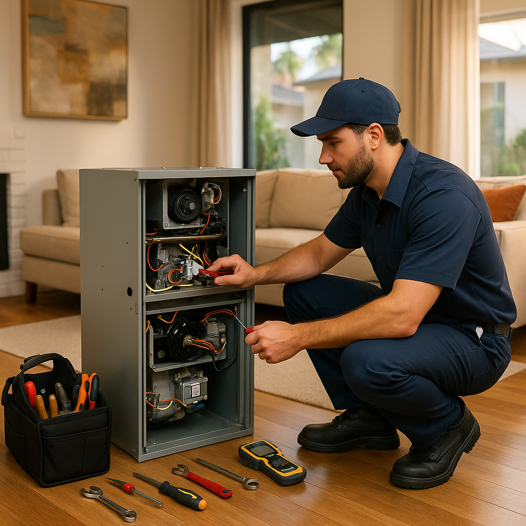 technician repairing a furnace