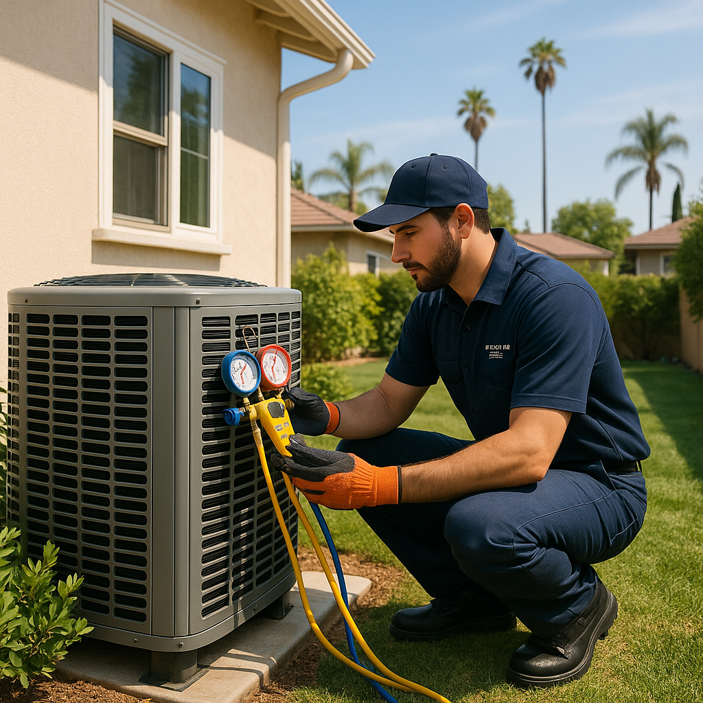 technician repairing a heat pump